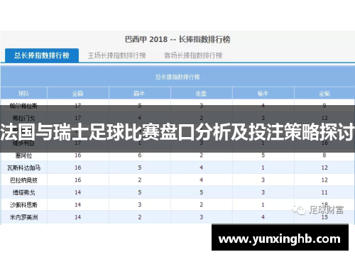 法国与瑞士足球比赛盘口分析及投注策略探讨